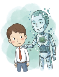 AI 로봇과 걱정하는 사람
